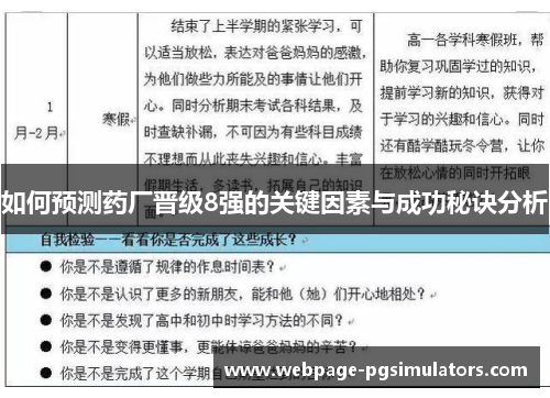 如何预测药厂晋级8强的关键因素与成功秘诀分析