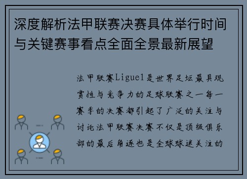 深度解析法甲联赛决赛具体举行时间与关键赛事看点全面全景最新展望